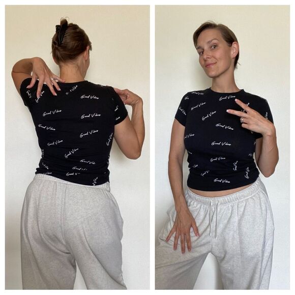 Good Vibes Baby Tee Soft Stretch Sustainable Cotton Streetwear Oversized - Picture 3 of 12